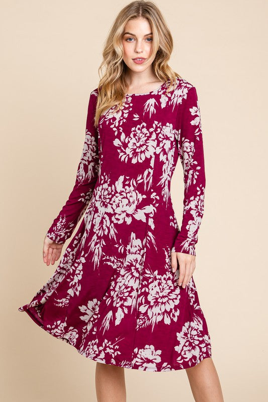 Floral Knit Midi Dress WINE