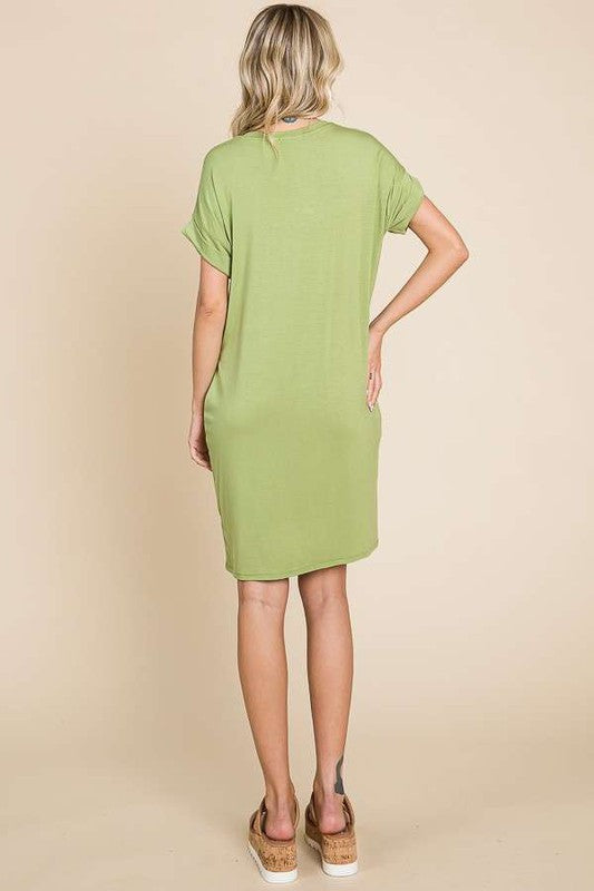 Relaxed V Neck T Shirt Dress OLIVE