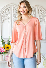 Load image into Gallery viewer, Kenna Rib Knit Button Down CORAL

