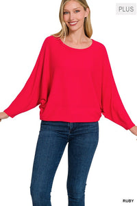 PS Ribbed Batwing Boat Neck RED