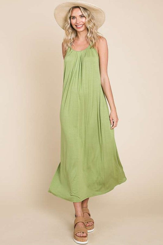 PS Pleated Front Neck Maxi AVOCADO