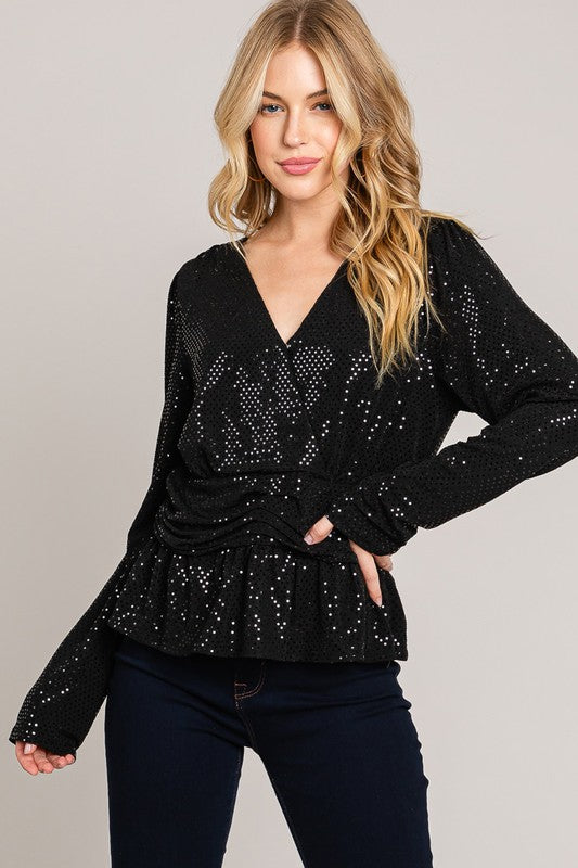 Sequin Fabric Peplum BLACK