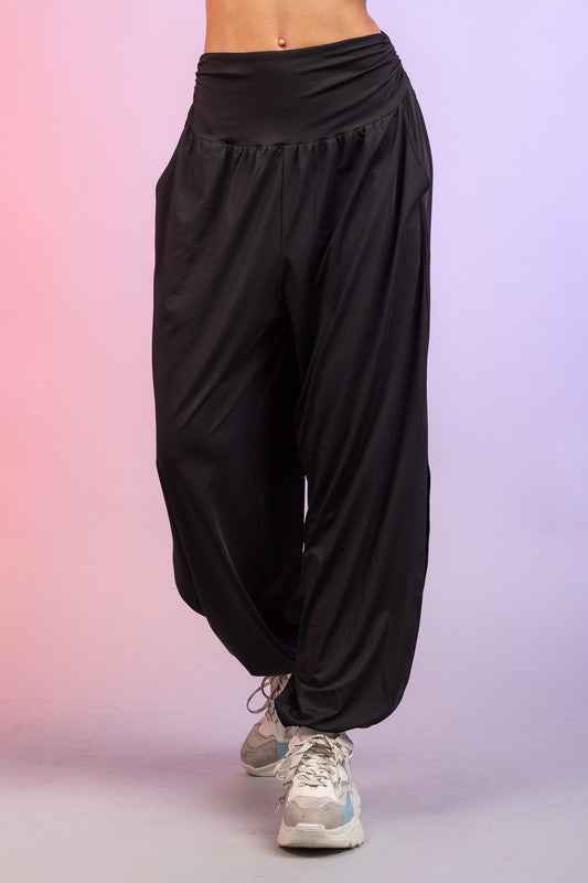 High-Waisted Harem Pants w/ Pockets BLACK