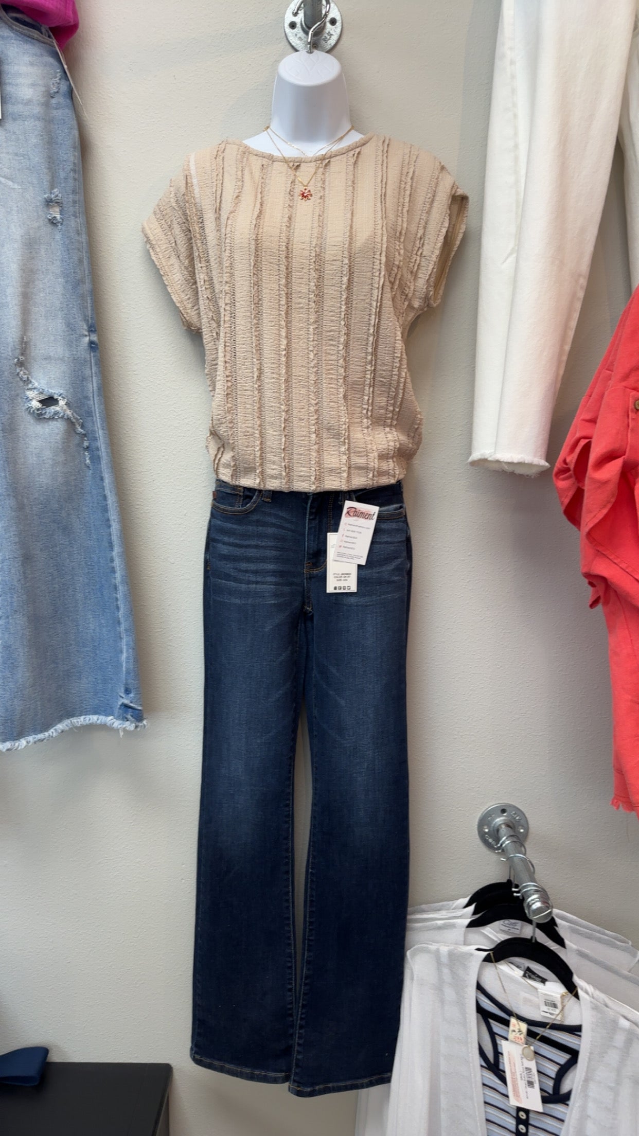 Vertical Textured Cap Sleeve BEIGE