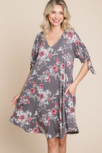 Load image into Gallery viewer, PS  Floral Bow Sleeve Dress  GREY
