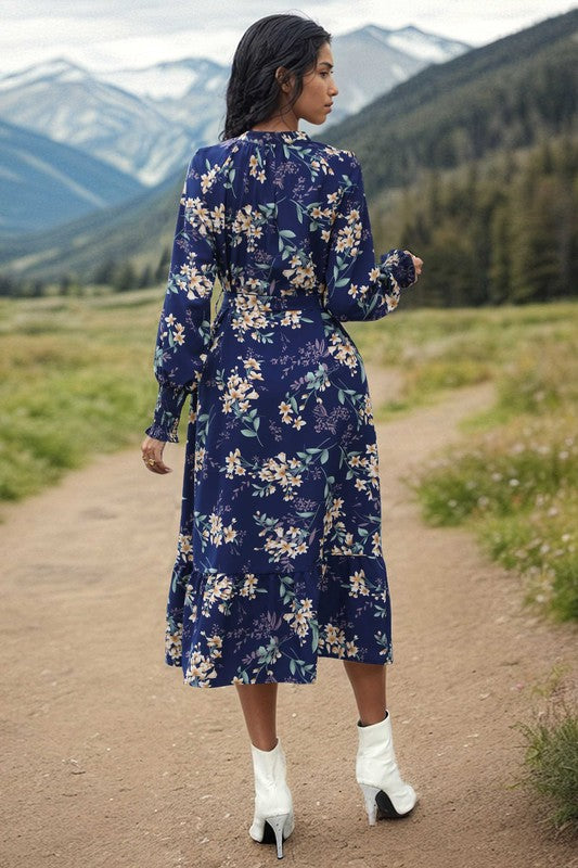 Camielle Floral Belted Dress NAVY