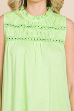 Load image into Gallery viewer, Sleeveless Ruching Flare Tank LIME
