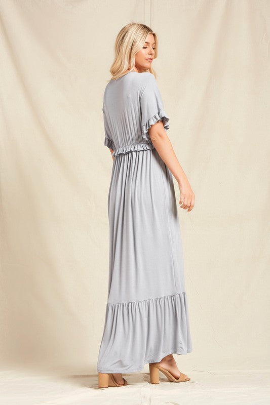 Raine Solid Ruffle Maxi SILVER