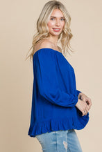 Load image into Gallery viewer, On/Off Shoulder Ruffle Bottom ROYAL
