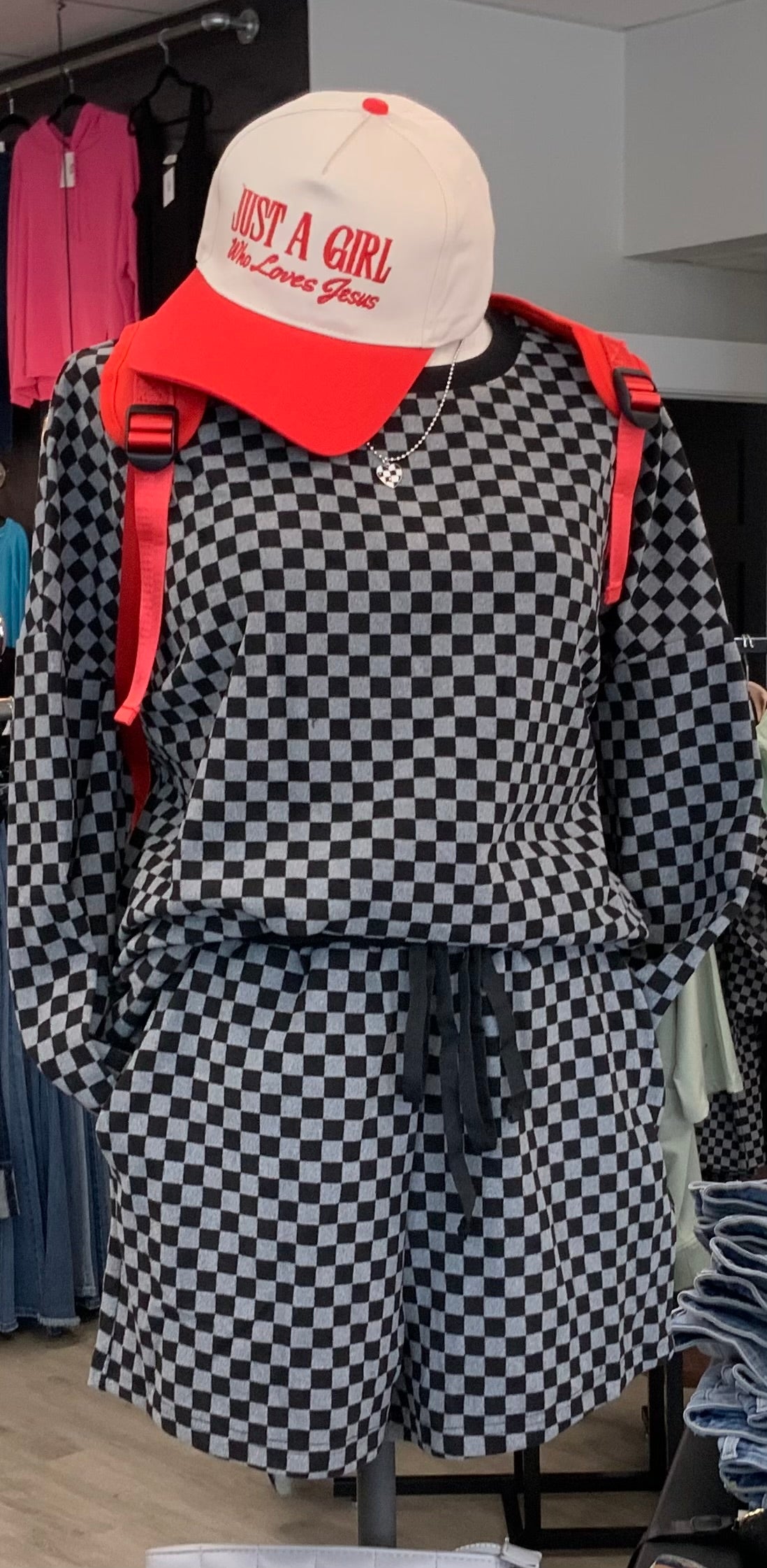 Checkered Brushed Pullover & Shorts Set