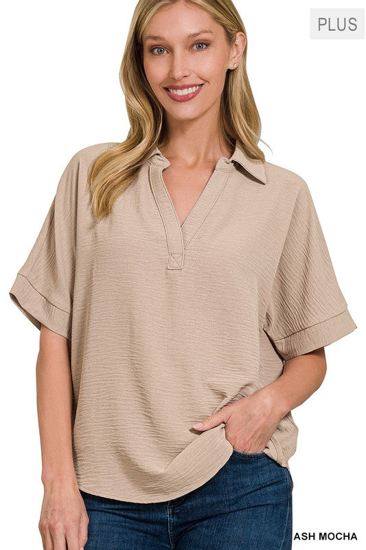 Woven Airflow V~Neck MOCHA