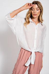 Crinkled Button Down Shirt WHITE