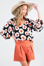 Load image into Gallery viewer, Puff Sleeve Floral Woven Top BLACK
