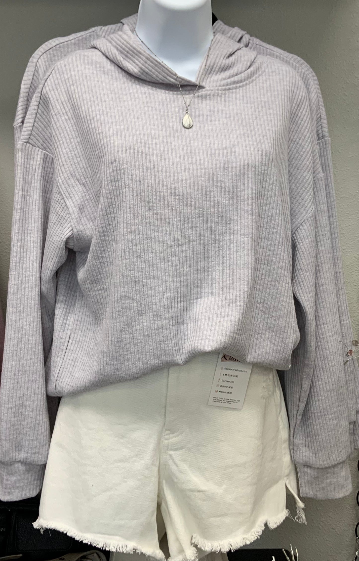 Ribbed Hoodie Pullover GRAY