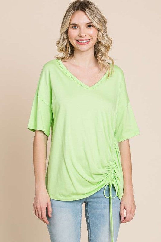 PS V Neck Draw String Top LIME