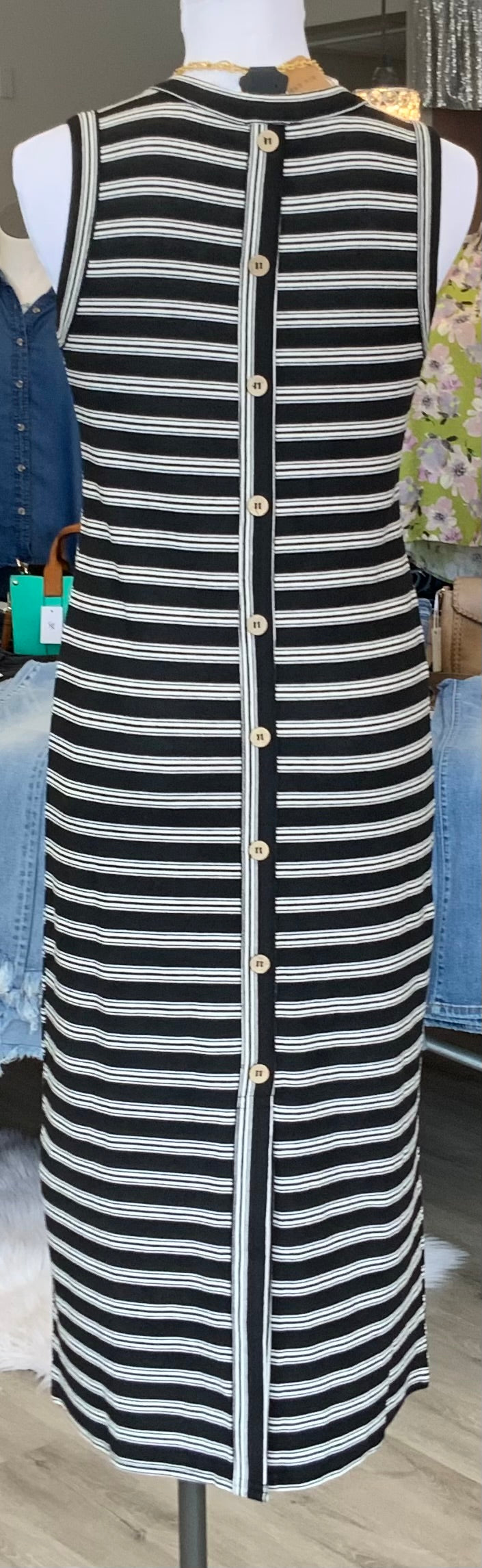 Back Detail Stripe Midi Dress B&W