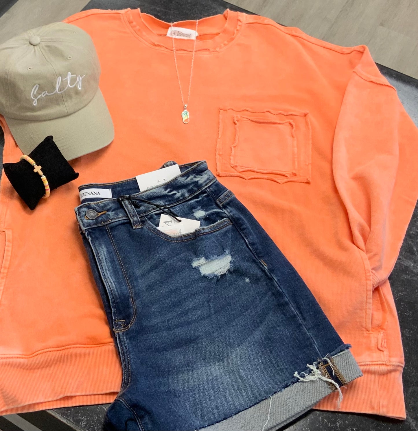 F/Terry Acid Wash Pocket ORANGE