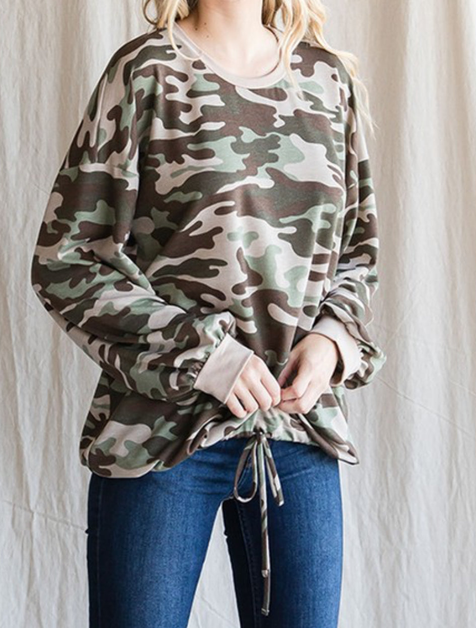 Army Print Long Sleeve Knit OLIVE