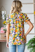 Load image into Gallery viewer, Annie Floral Ruffle Mock Neck ROYAL
