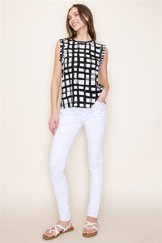 Gail Geo Print Sleeveless B&W