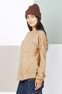 Raw Edge Washed Knit Top TAUPE