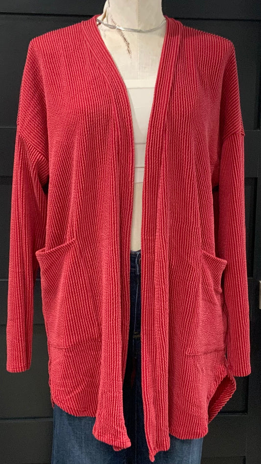 Urban Ribbed Cardi RED