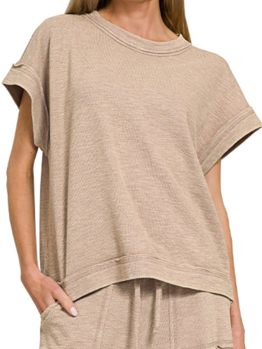 Stone Washed Slub Top & Pant Set MOCHA 29.5"