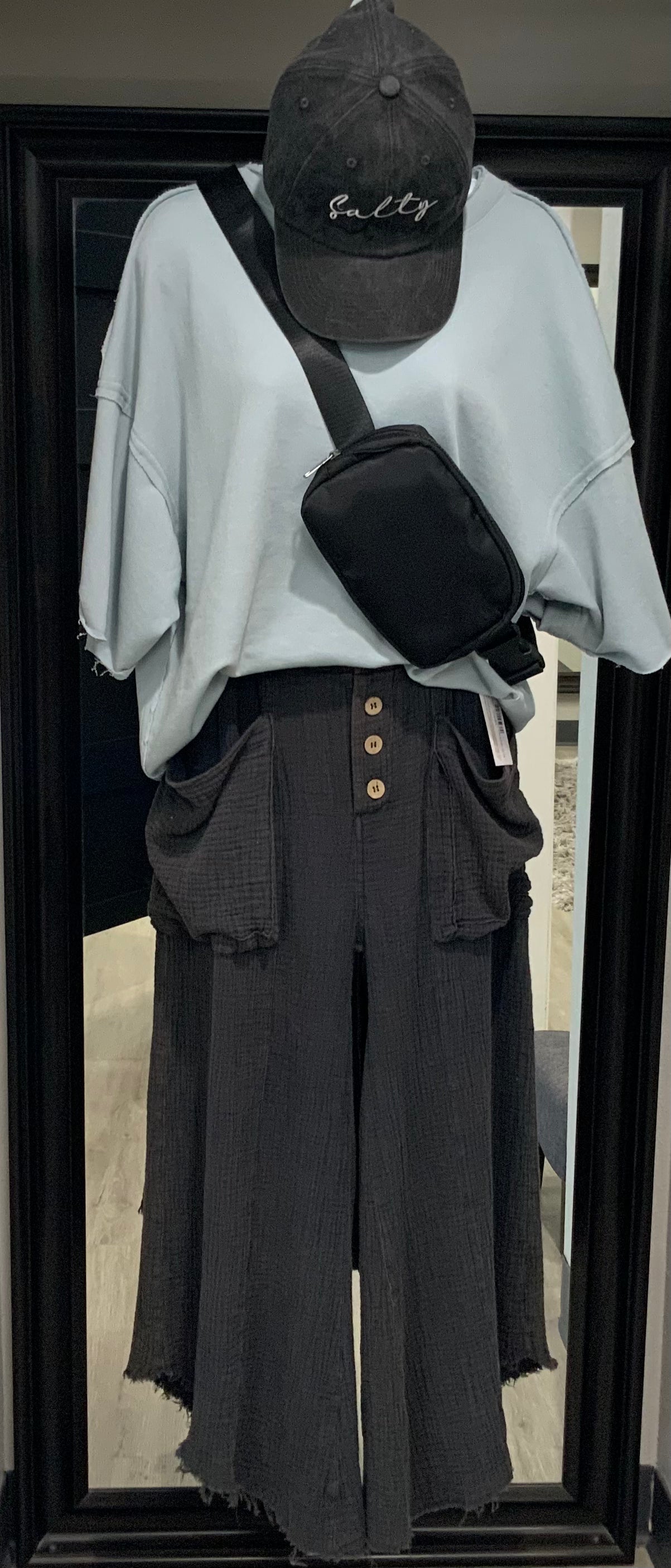 Mineral Wash Fray Boho Pant VINTAGE CHARCOAL