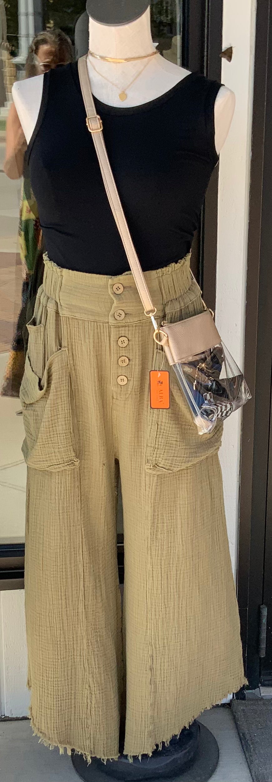 Mineral Wash Fray Boho Pant VINTAGE OLIVE