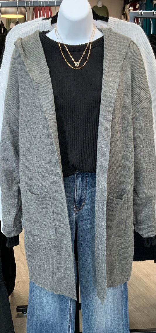 Hoodie Knitted Cardi Sweater GRAY