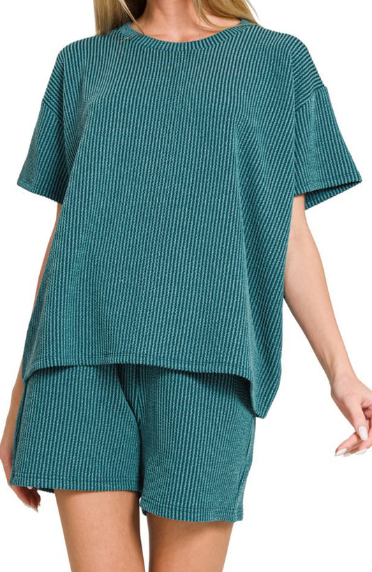 Ribbed Shorts/Top Set TEAL