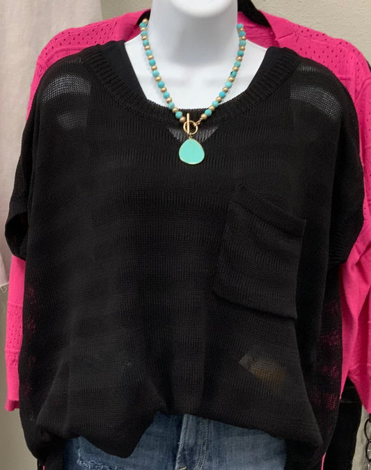 Sheer Cap Sleeve Sweater BLACK