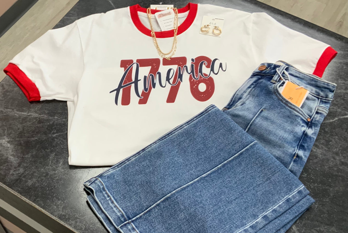 America 1776 Ringer Tee WHITE