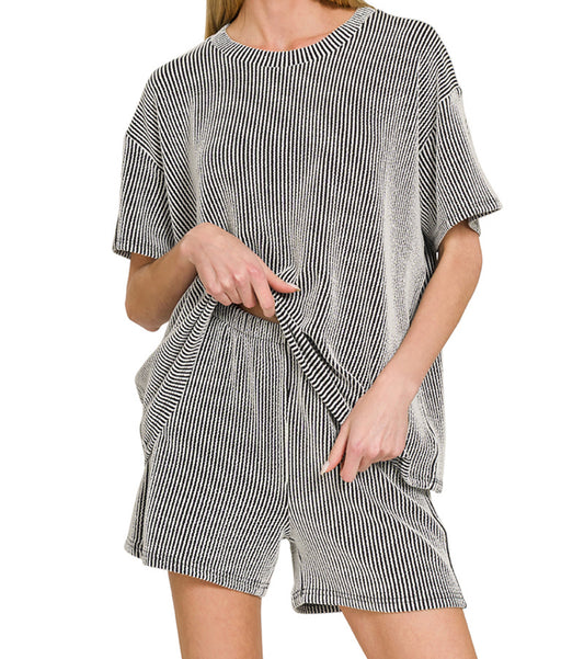 Ribbed Shorts/Top Set B&W