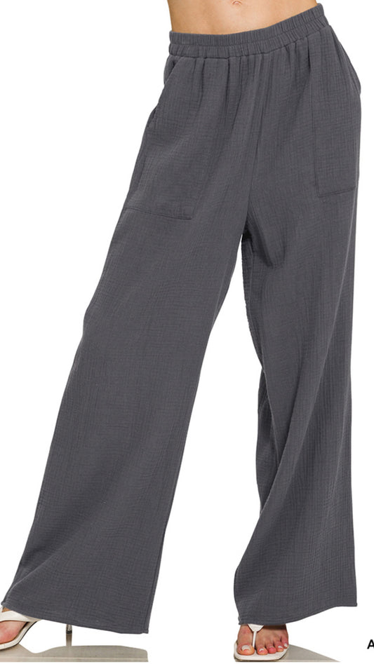 Double Gauze Elastic Pants CHARCOAL 29"