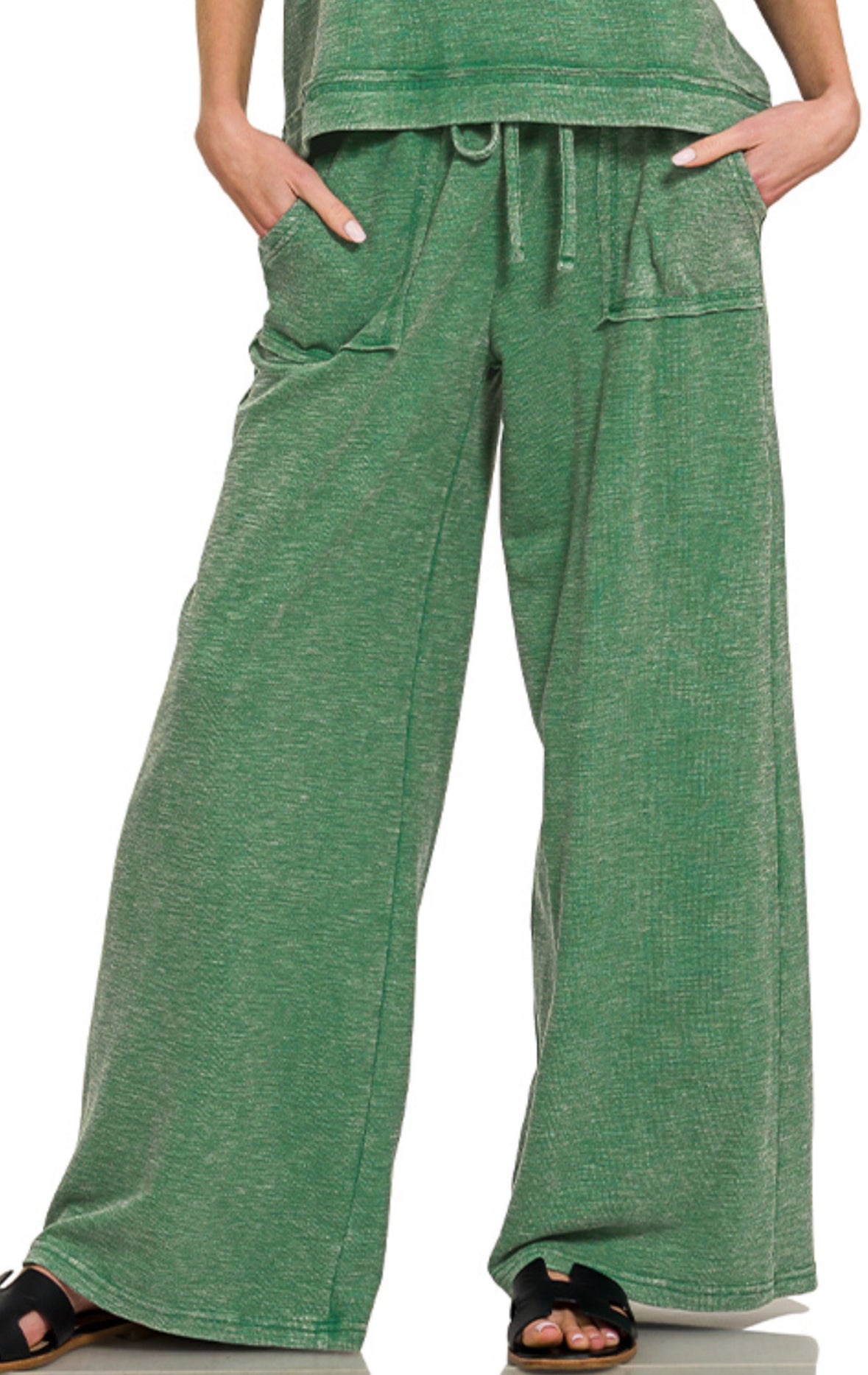 Stone Washed Slub Top & Pant Set GREEN 29.5"