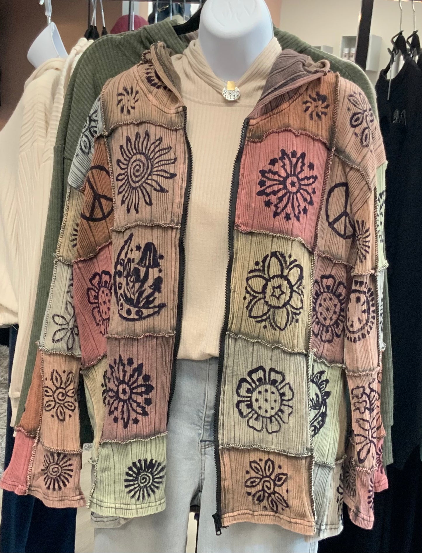 Hippie Patchwork Hoodie Jacket MULTI