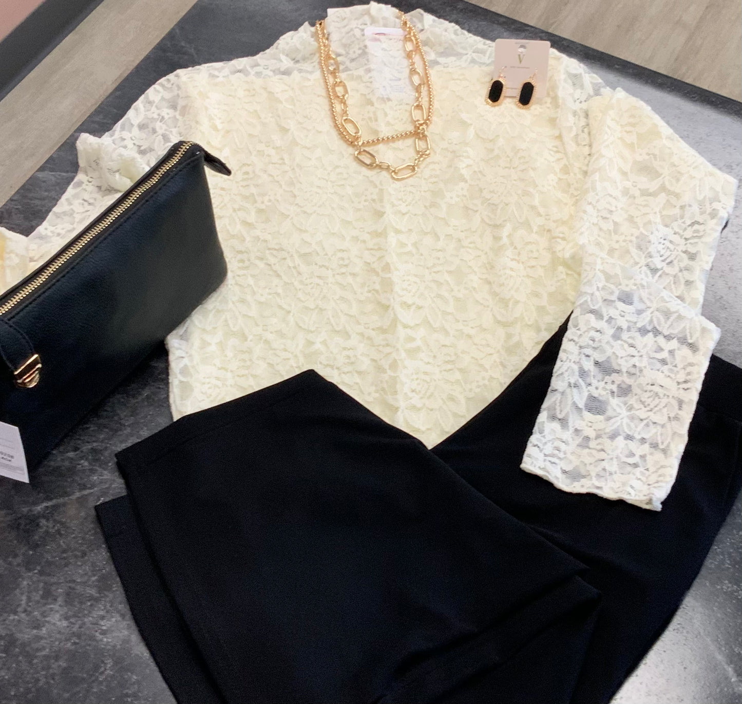 Lace Layering Mock Neck Top IVORY