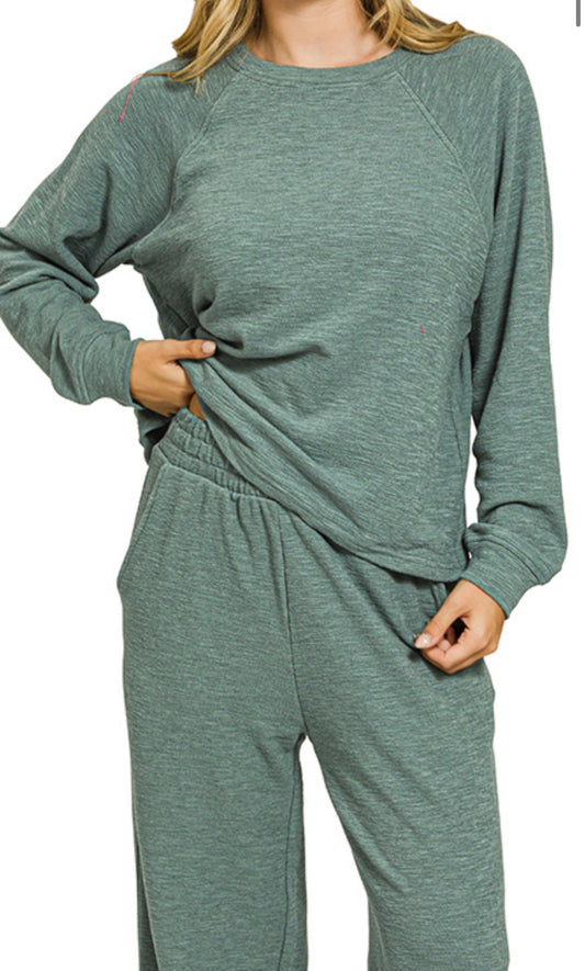 Slub Long Sleeve Top & Pants Set JADE