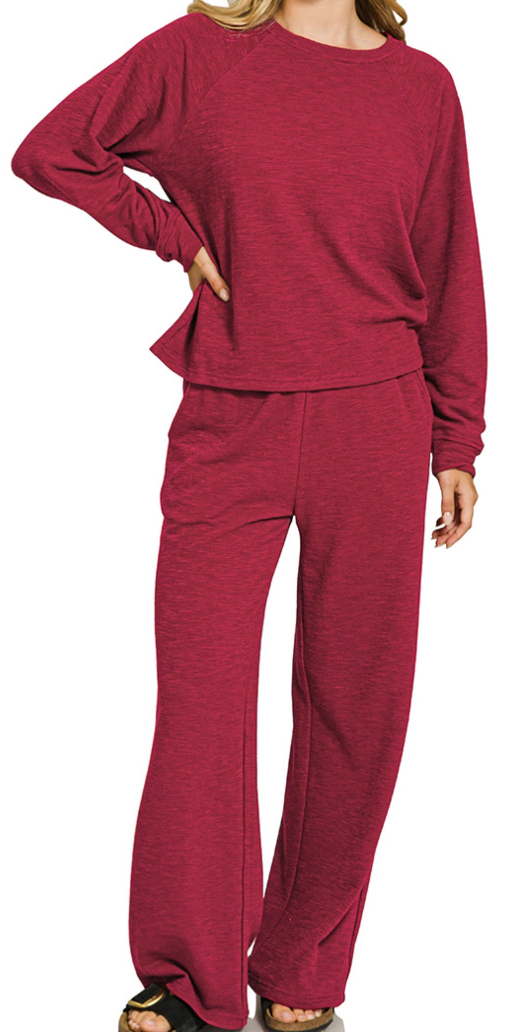Slub Long Sleeve Top & Pants Set CABERNET