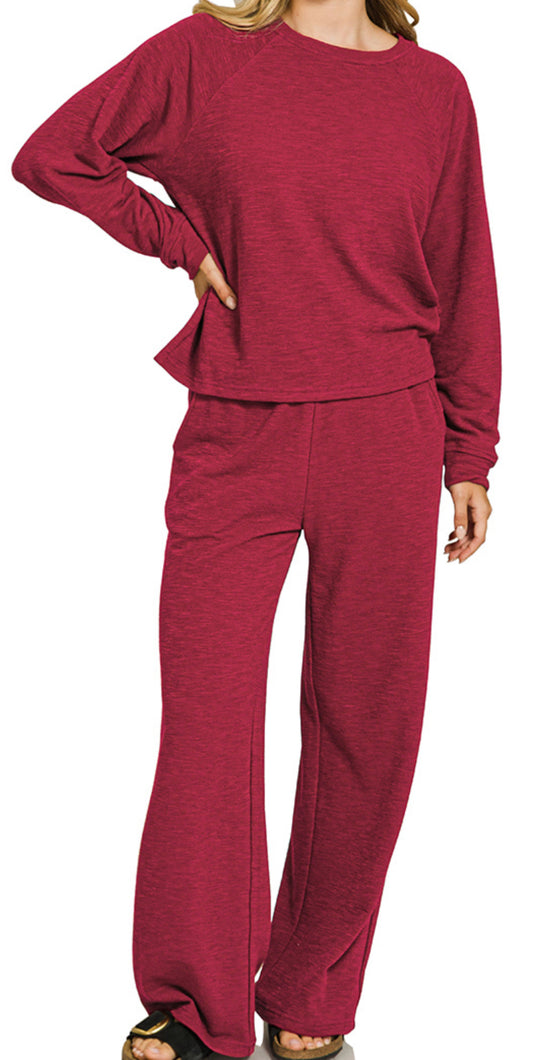 Slub Long Sleeve Top & Pants Set CABERNET
