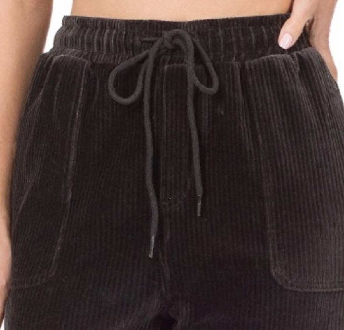 Velour Corduroy Cuffed Jeggings BLACK