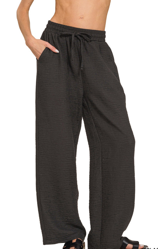 Woven Crepe Tie Waist 28" BLACK