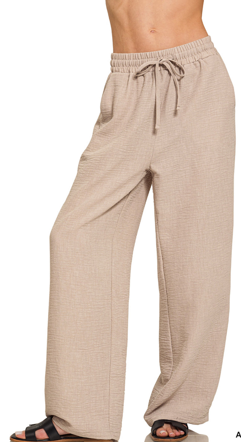 Woven Crepe Tie Waist 28" MOCHA