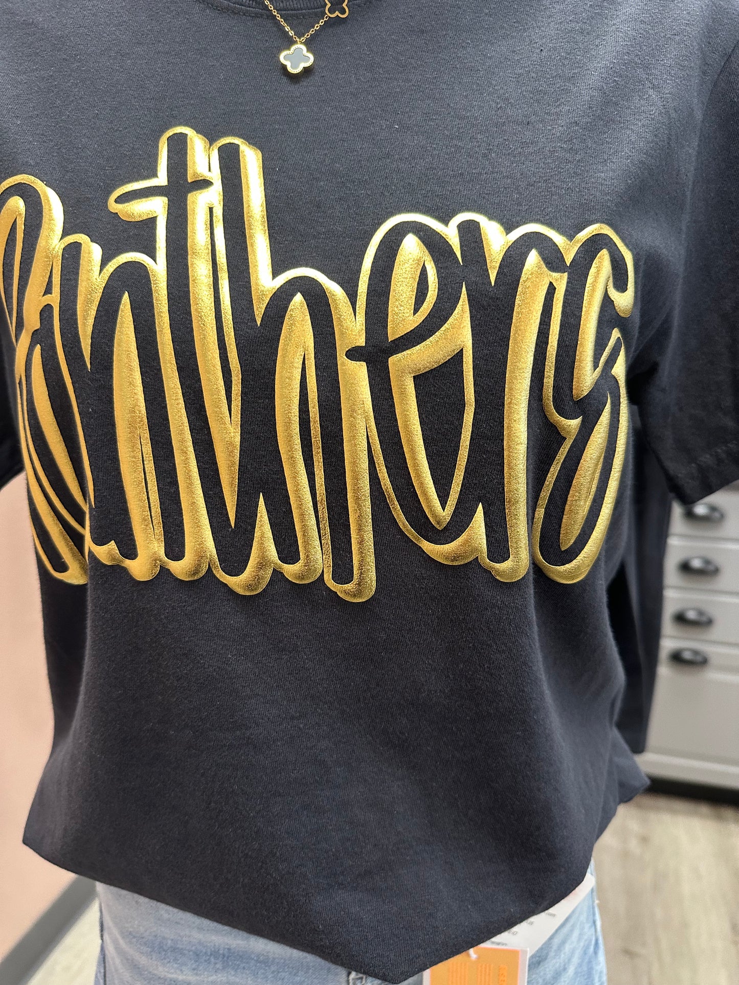 Golden Panthers Script Tee BLACK