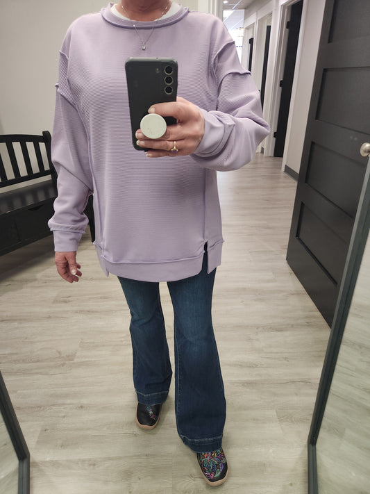 Ribbed Exposed Seam Pullover LAVENDER