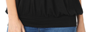 V-Neck Short Sleeve Shirring BLACK