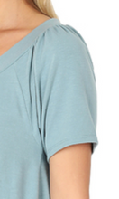 Load image into Gallery viewer, V-Neck Short Sleeve Shirring BLUE GRAY
