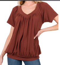 Load image into Gallery viewer, V-Neck Short Sleeve Shirring DK RUST
