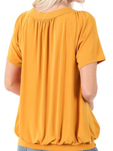 Load image into Gallery viewer, V-Neck Short Sleeve Shirring MUSTARD
